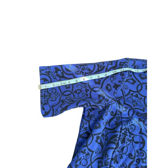 Land's End Plus Blue Black Work Velvet Brocade Ornate Short Sleeve Dress Size 1X - Picture 10 of 12